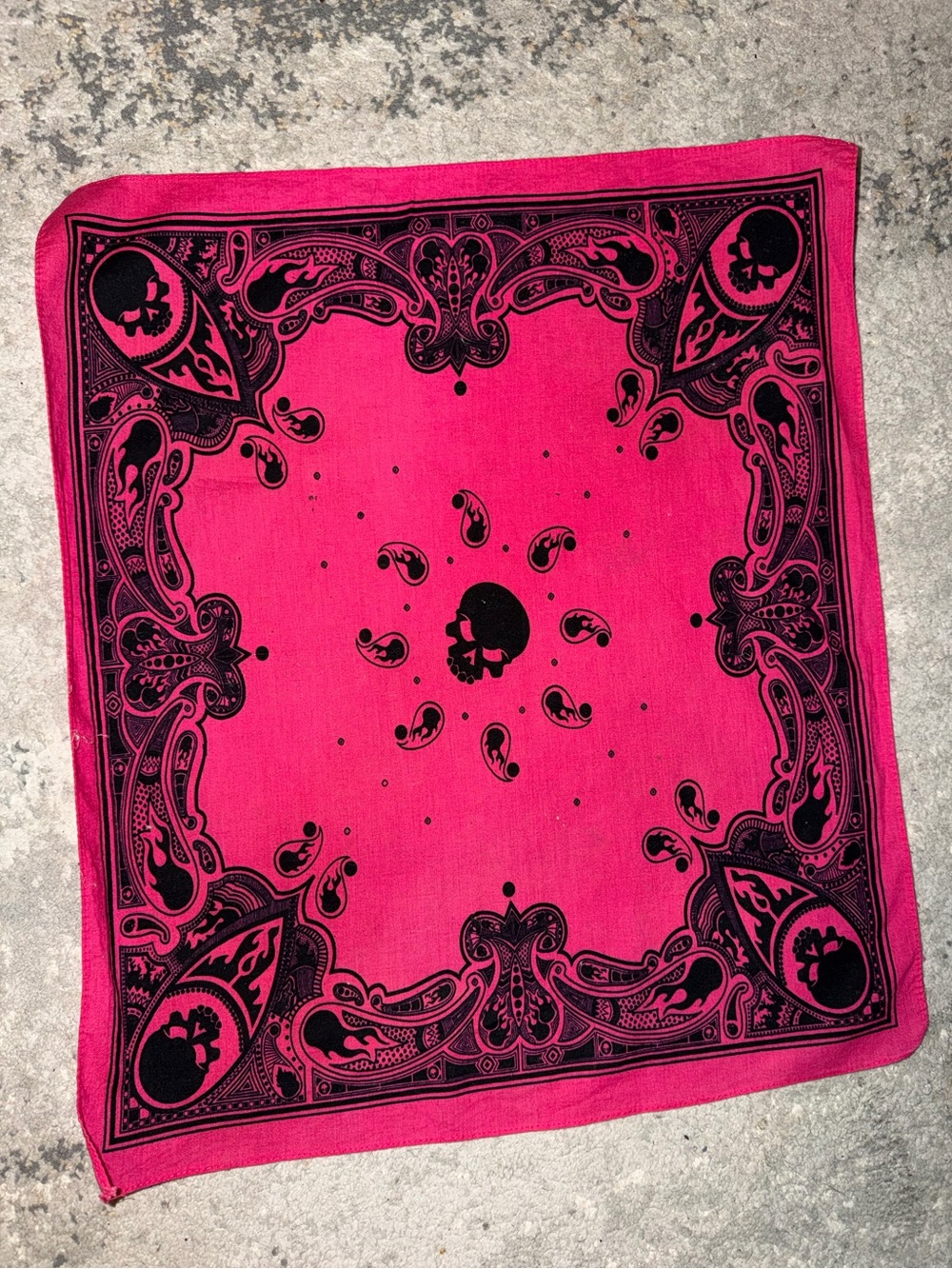 Hot Pink Skull Paisley Bandana Scarf - Women's Accessory